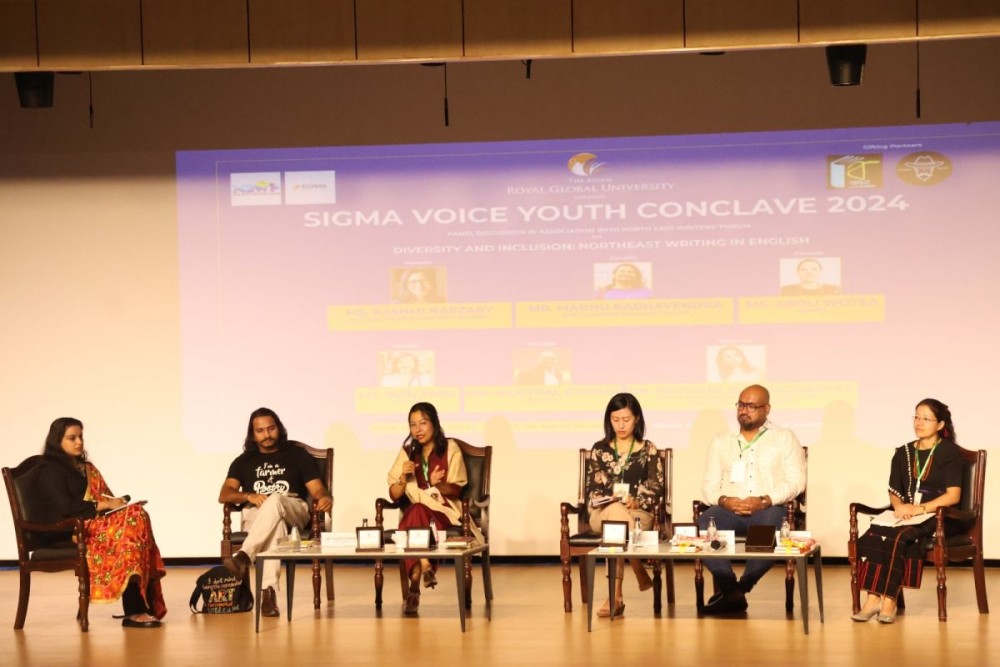 A panel discussion titled ‘Diversity and Inclusion: Northeast Writing in English’ underway during the inaugural day of the Sigma Voice Youth Conclave 2024 at Assam Royal Global University on September 26. (Photo Courtesy: NEWF)